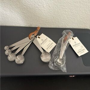 2 Sets Hearth & Hand Silver Measuring Spoons with Tan Leather Strap